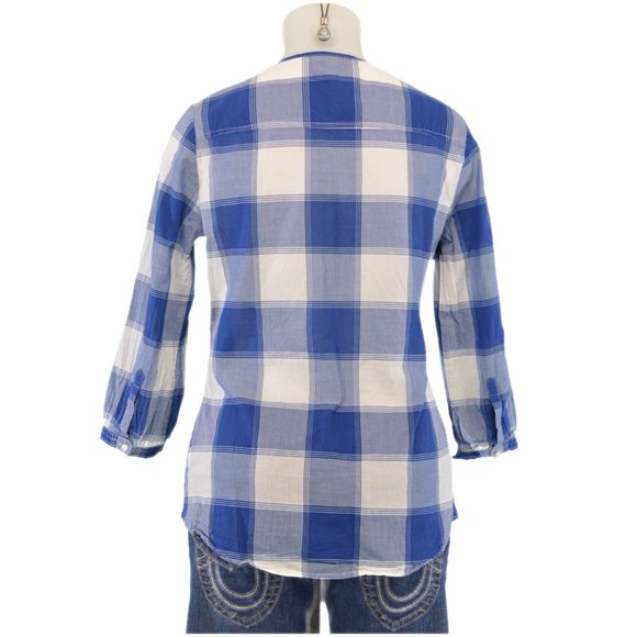 American Eagle Blue Plaid Ruffle Blouse (S) - Picture 3 of 3